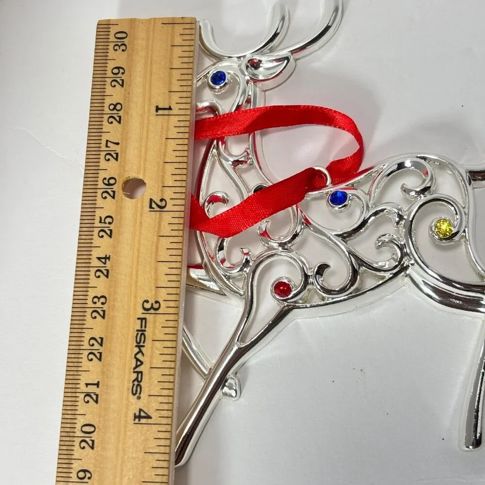 Lenox Sparkle & Scroll Multi Crystal Silver plated Reindeer Ornament
